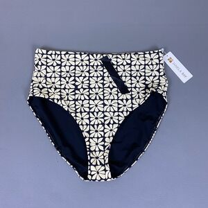 Janela Bay Swim Bottom Women's XL High Waisted Navy Blue Cream Floral Daisy NWT